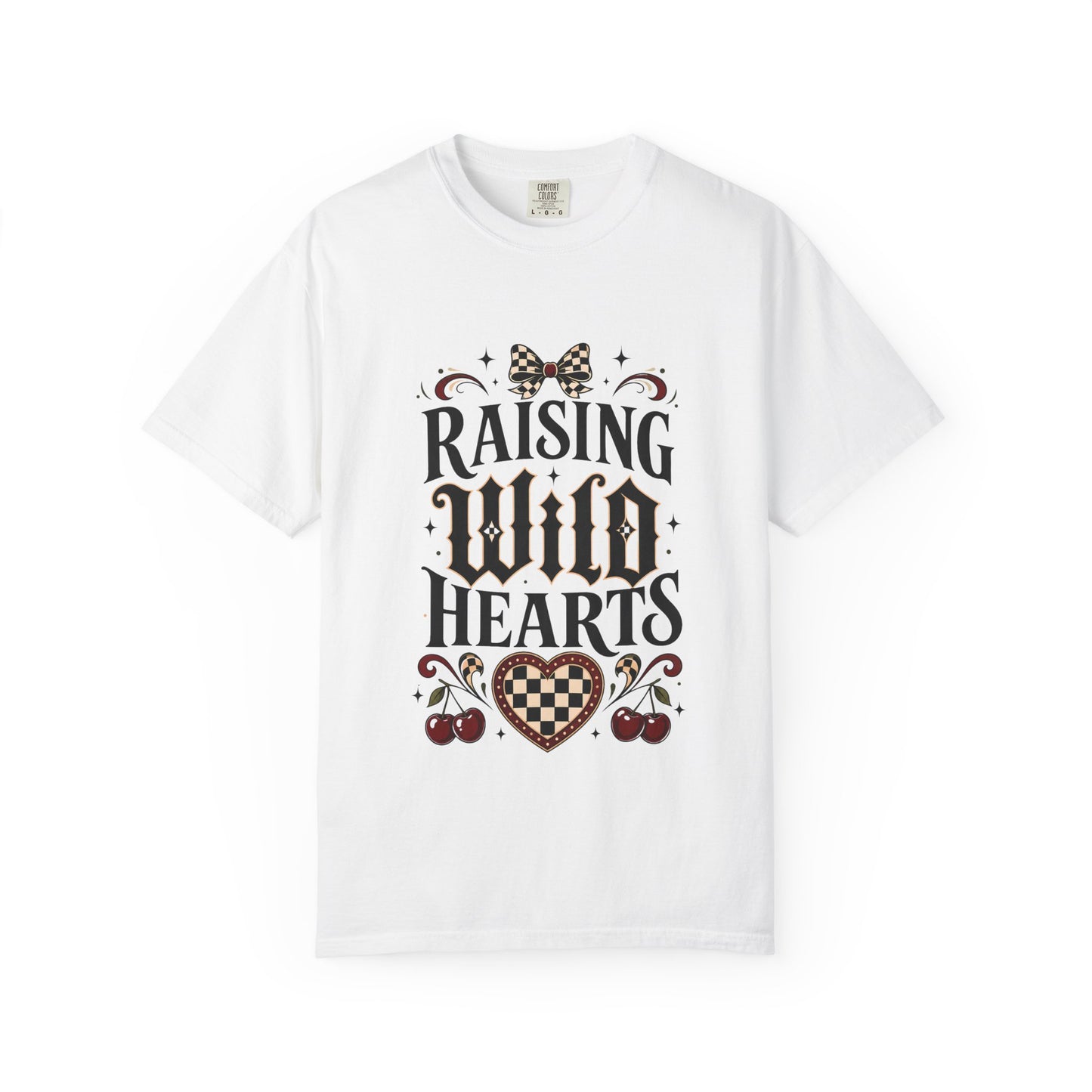 Raising Wild Hearts Mom Shirt, Gothic Coquette Comfort Colors Tee, Checkered Bow Cherry Motherhood Gift