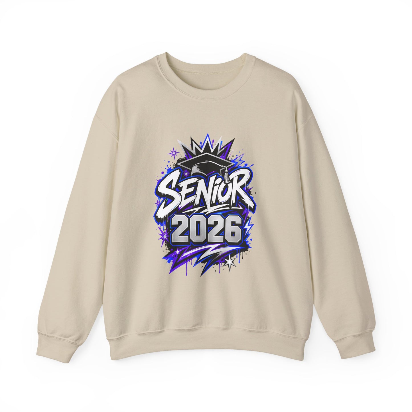 Senior 2026 Graffiti Sweatshirt | Class of 2026 Graduation Crewneck | Purple and Blue Senior Sweater