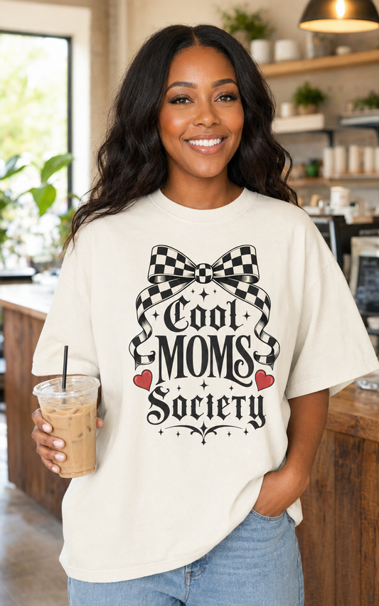 Cool Moms Society Shirt: Gothic Coquette Checkered Bow Mom Tee