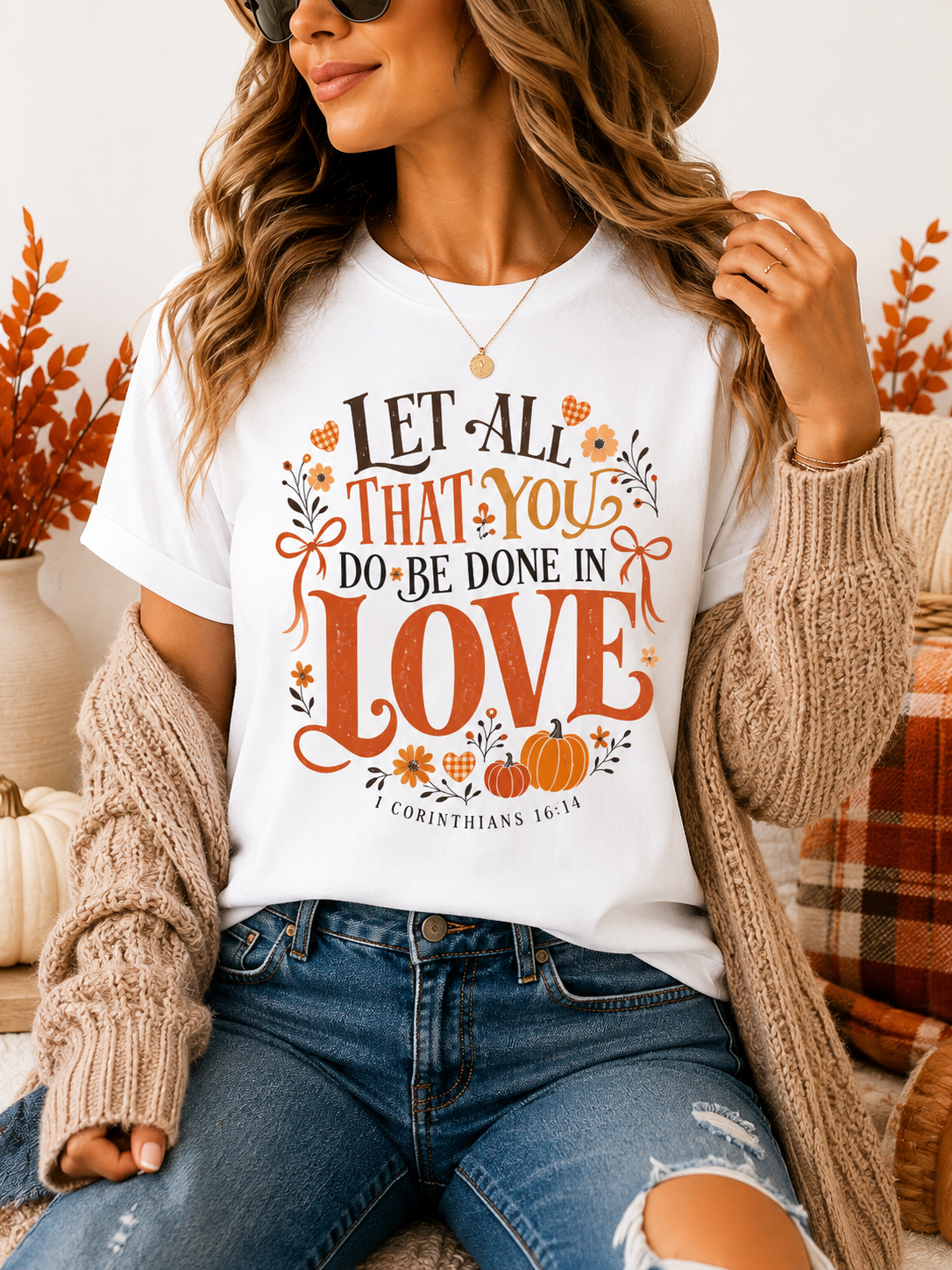 Christian Fall Pumpkin Shirt Let All That You Do Be Done in Love Tee  1 Corinthians 16:14