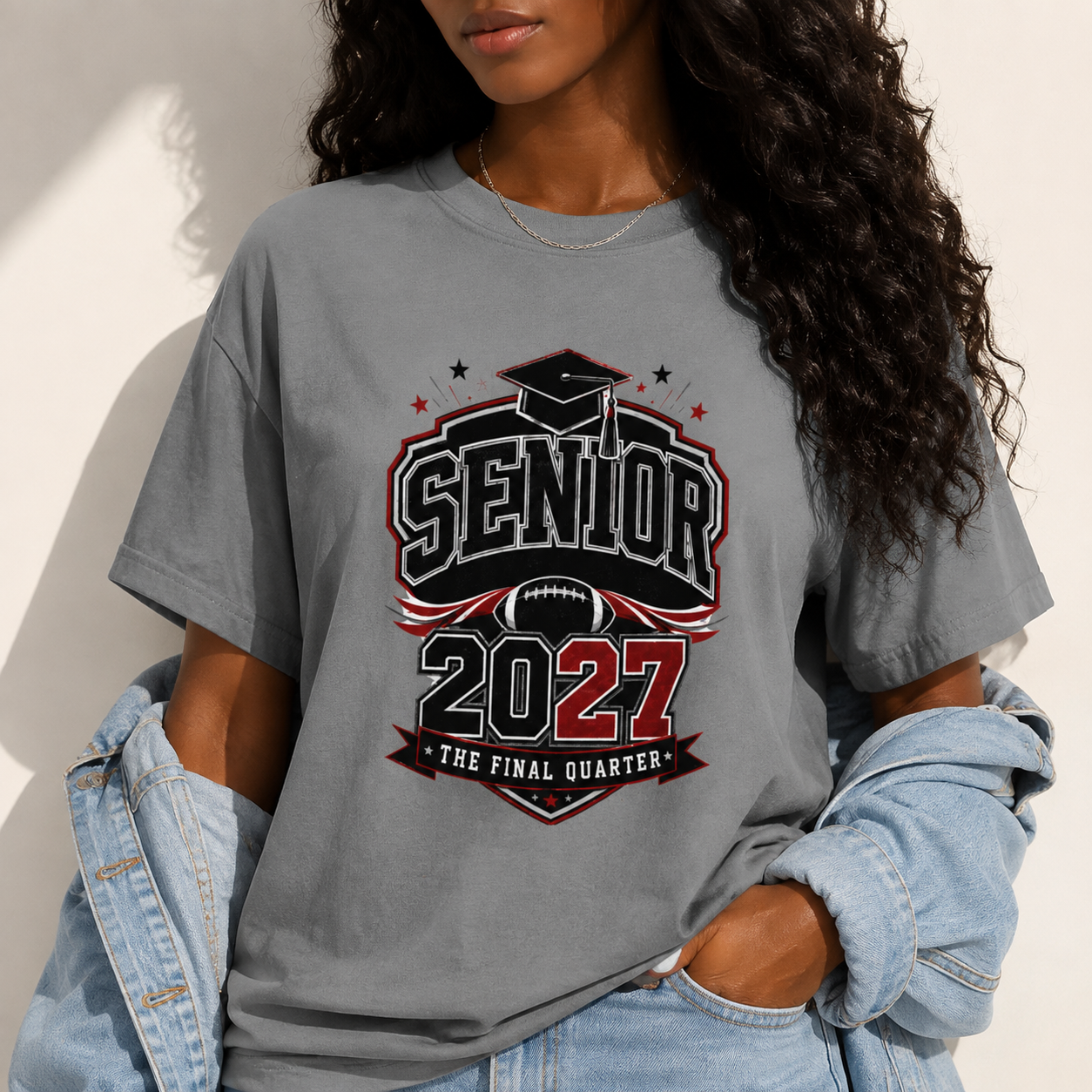 Senior 2027 Football Shirt, The Final Quarter Comfort Colors Tee, Class of 2027 Graduation Gift
