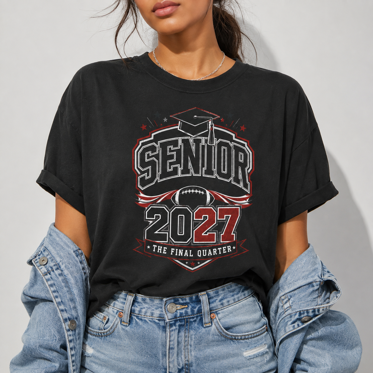 Senior 2027 Football Shirt, The Final Quarter Comfort Colors Tee, Class of 2027 Graduation Gift