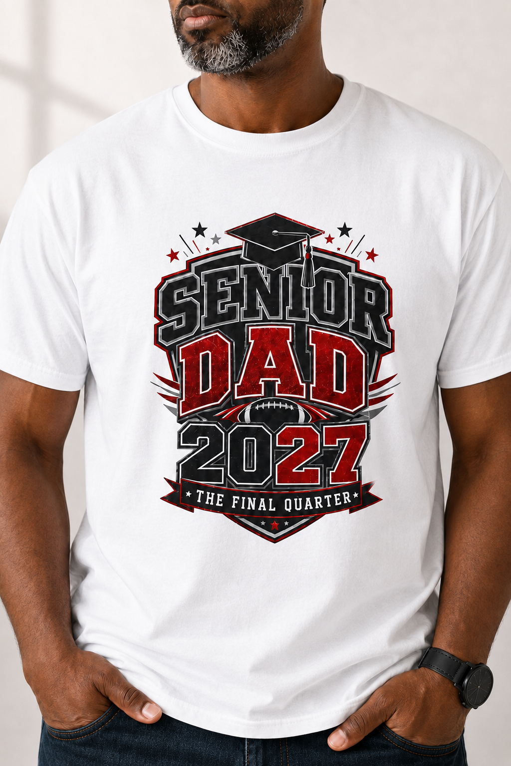 Senior Dad 2027 Tee | Graduation Cap, The Final Quarter, Proud Parent Shirt