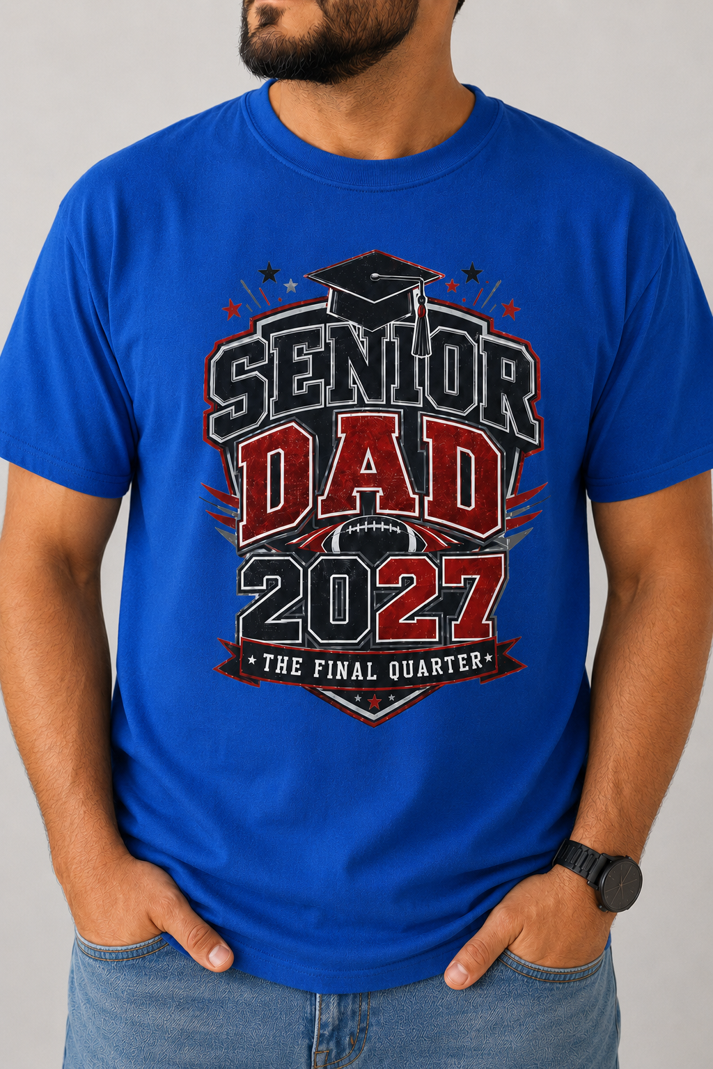 Senior Dad 2027 Tee | Graduation Cap, The Final Quarter, Proud Parent Shirt