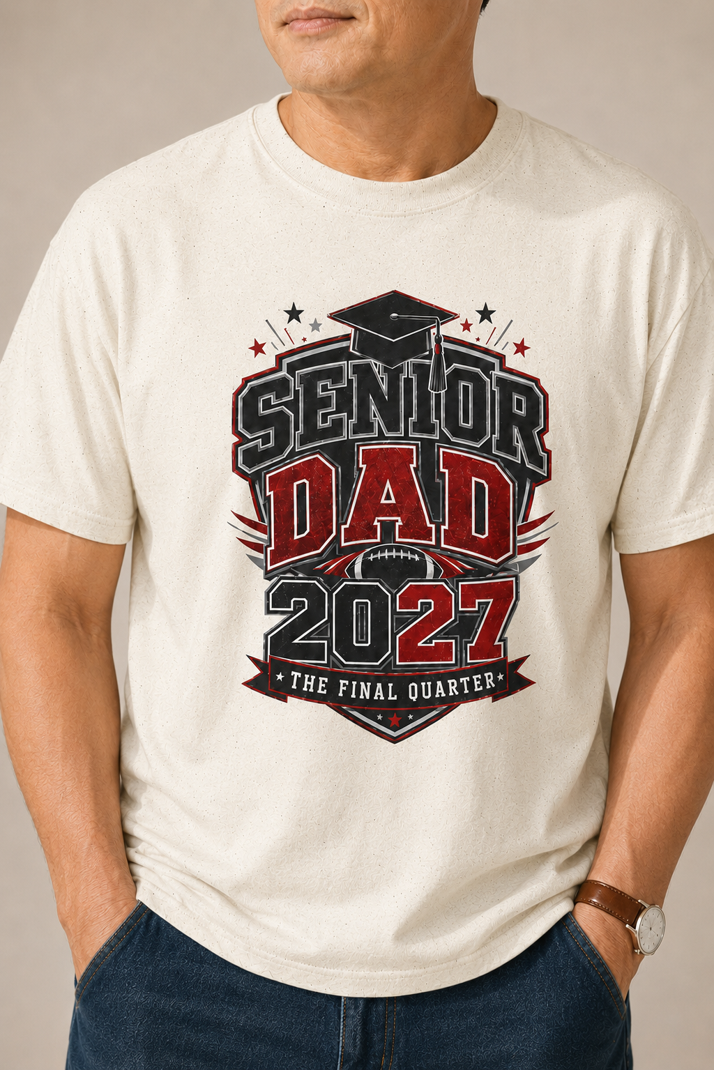 Senior Dad 2027 Tee | Graduation Cap, The Final Quarter, Proud Parent Shirt