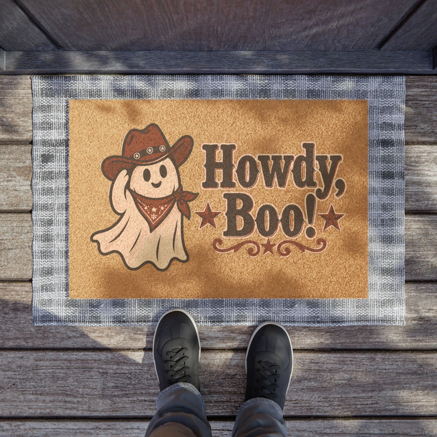 Howdy, Boo! Cowboy Ghost Doormat — Halloween Welcome Mat