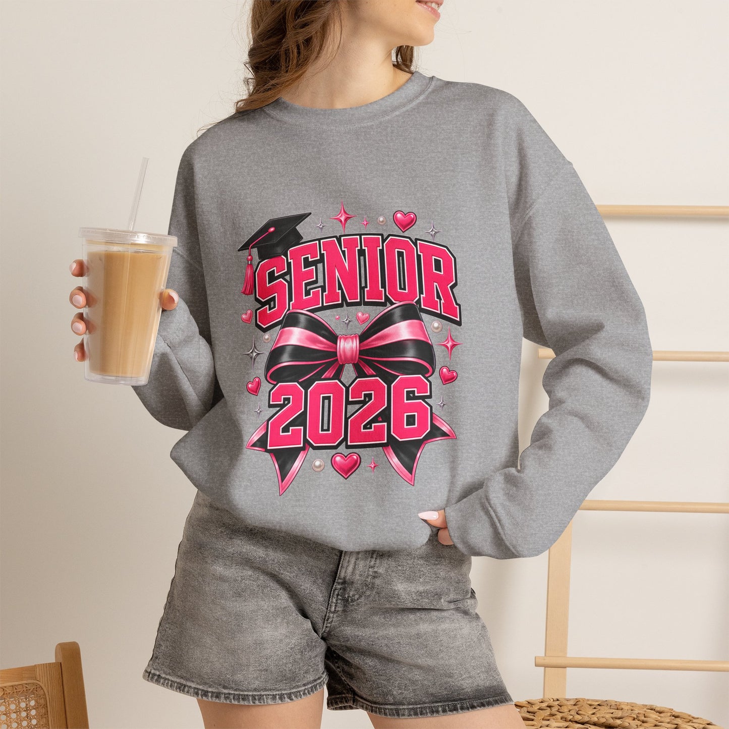 Senior 2026 Sweatshirt, Pink and Black Bow Graduation Crewneck, Class of 2026 Gift, Coquette Senior Sweater for Her