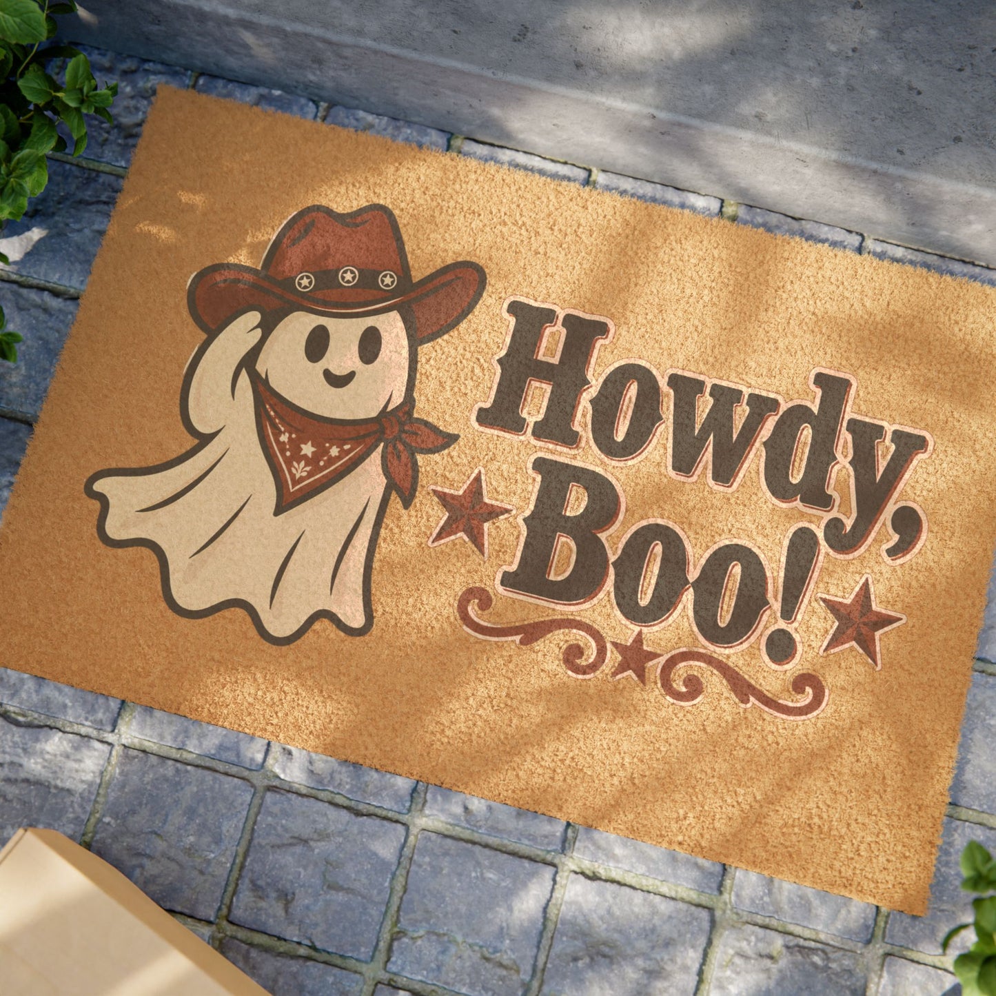 Howdy, Boo! Cowboy Ghost Doormat — Halloween Welcome Mat