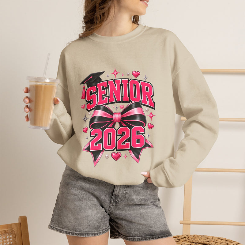 Senior 2026 Sweatshirt, Pink and Black Bow Graduation Crewneck, Class of 2026 Gift, Coquette Senior Sweater for Her