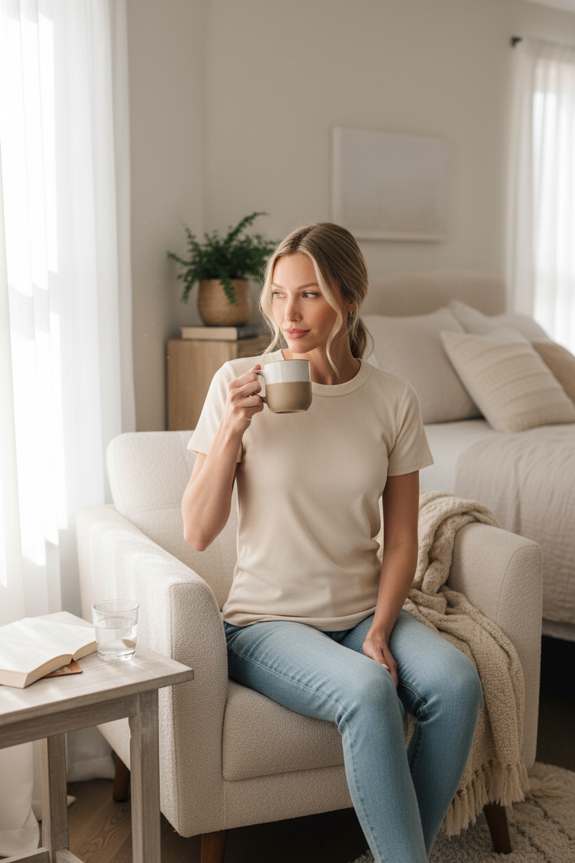 Zenana Ribbed Curved Hem Round-Neck Tee